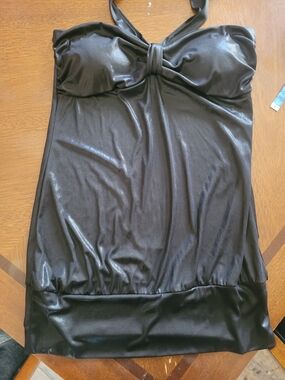 Black Halter Satin-Look Tankini Top - Womens Large